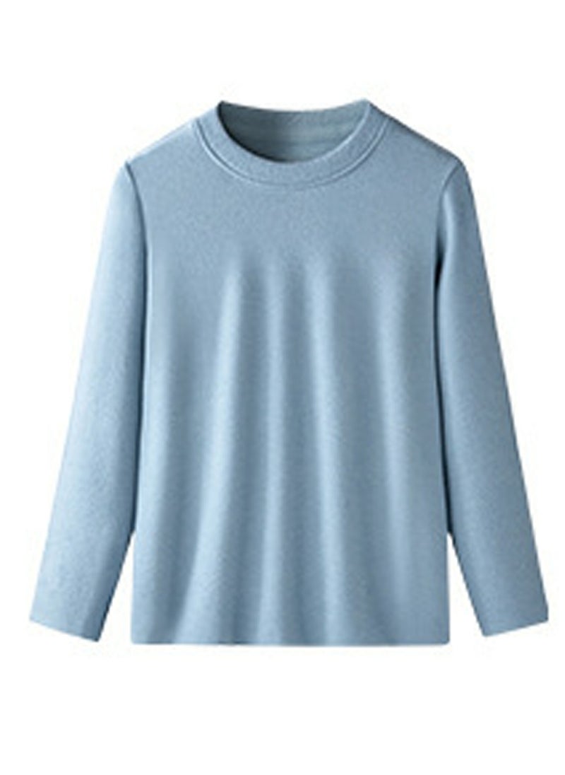 إسكدنيا Children's Solid Color Crew-Neck Thick Thermal Underwear Shirt Cold Weather Base Layer,Long Sleeve T-Shirt Loungewear Dark Blue 