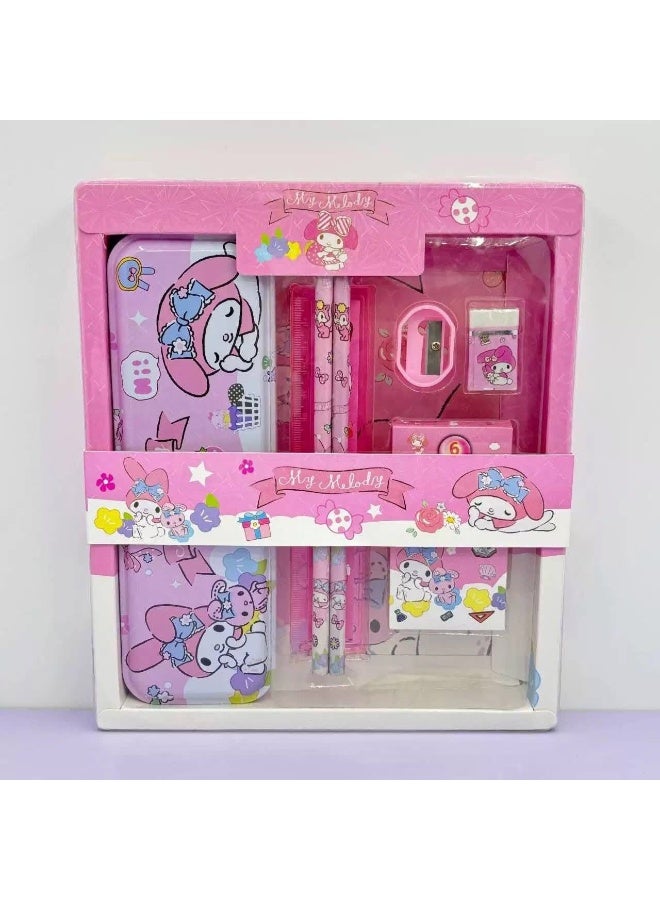 Children's stationery and school supply set (2 pencils, pencil case, eraser, sharpener, notebook). - Image 1