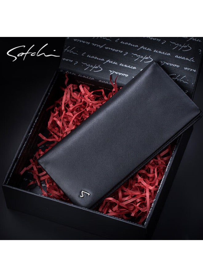 Satchi Men's Long Wallet, Multifunctional Leather Billfold Gift Box, Birthday Present For Boyfriend Or Husband - Image 1