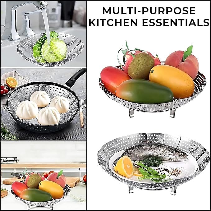 Vegetable Steamer Basket, Premium Stainless Steel Veggie Steamer Basket-Folding Expandable Steamers to Fits Various Size Pot Cooking steam rack, egg steamer plate, egg steamer rack  - Image 4