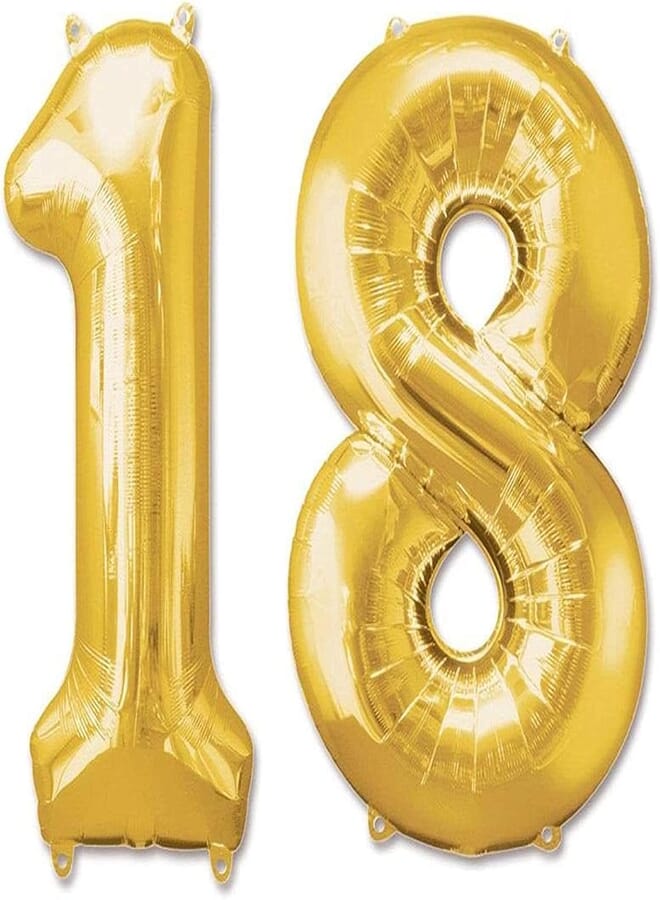 18th Birthday Foil Balloons Set Gold 40 inch 100cm - Salux Collection