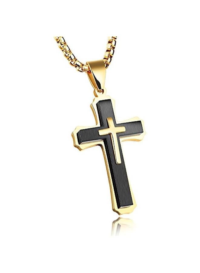 Arabest Mens Cross Pendant Necklace Large Stainless Steel Cross Pendant Necklace for Men Women - Image 1