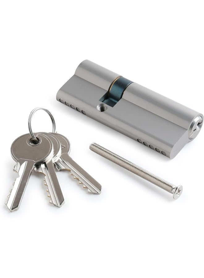 Biella 70Mm Satin Nickel Brass Lock Cylinder (30-40)  Anti-Rust Door Lock Barrel With 3 Keys, Durable Profile Cylinder For Wooden And Aluminum Doors  - Image 1