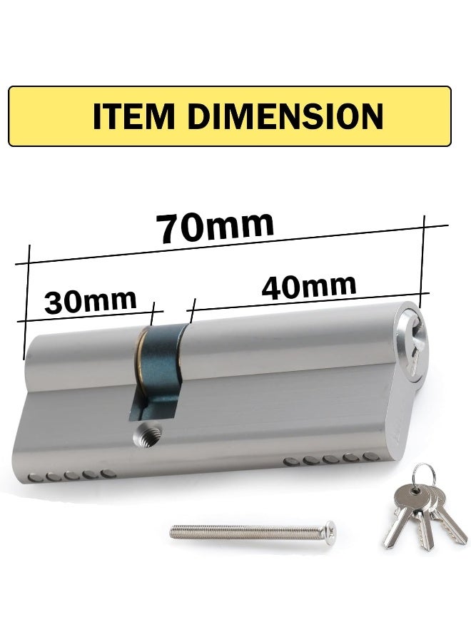 Biella 70Mm Satin Nickel Brass Lock Cylinder (30-40)  Anti-Rust Door Lock Barrel With 3 Keys, Durable Profile Cylinder For Wooden And Aluminum Doors  - Image 2