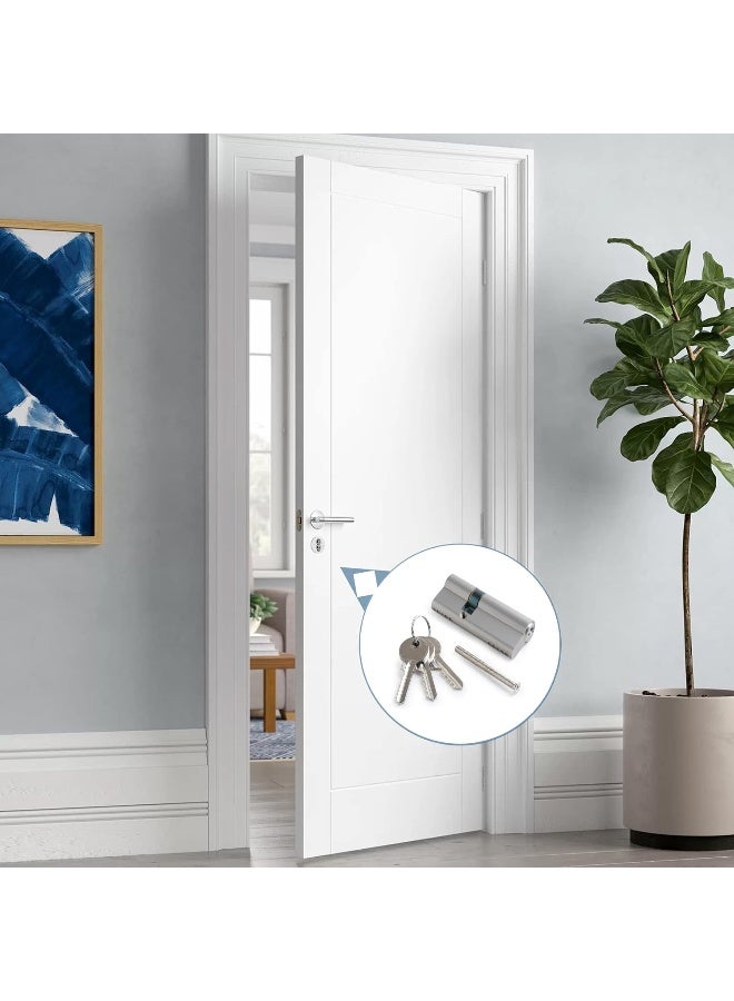 Biella 70Mm Satin Nickel Brass Lock Cylinder (30-40)  Anti-Rust Door Lock Barrel With 3 Keys, Durable Profile Cylinder For Wooden And Aluminum Doors  - Image 3
