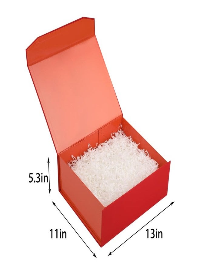 PACKGILO 1 Pcs Red Gift Box Large 13x11x5.3 Inch Magnetic Boxes with Crinkle Paper Red Large Gift Box with Shredded Paper Luxury Gift Boxes with Lids for Presents - Image 3