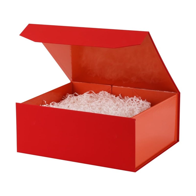 PACKGILO 1 Pcs Red Gift Box Large 13x11x5.3 Inch Magnetic Boxes with Crinkle Paper Red Large Gift Box with Shredded Paper Luxury Gift Boxes with Lids for Presents - Image 1