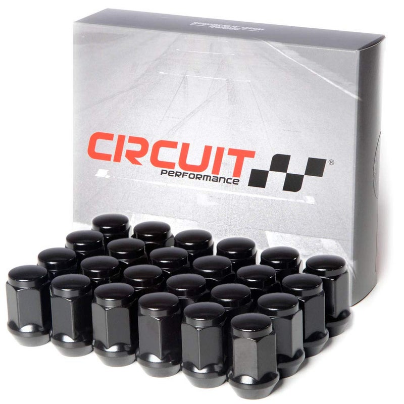 Circuit Performance 716 Black Closed End Bulge Acorn Lug Nuts Cone Seat Forged Steel 24 Pieces