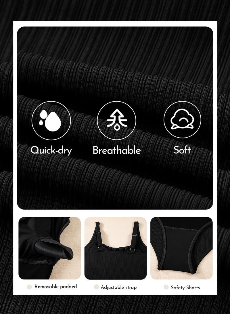 Aleumdr Textured One Piece Bathing Suit for Women Tummy Control Swimwear Slimming Bathing Suit Cutout Tie Knot Swimsuit Black X-Large - Image 5