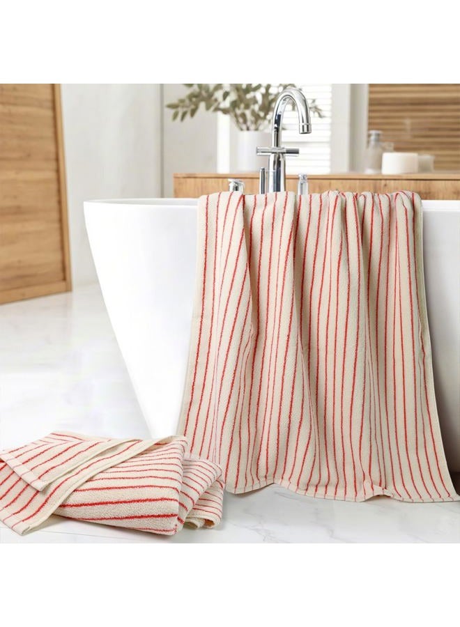 Jacquotha Striped Bath Towels Set of 2 (Coral Red), Lighter & Quick Dry Towels Large 27.5 x 55 inches, Farmhouse for Bathroom, Shower, Christmas Decor - Image 4