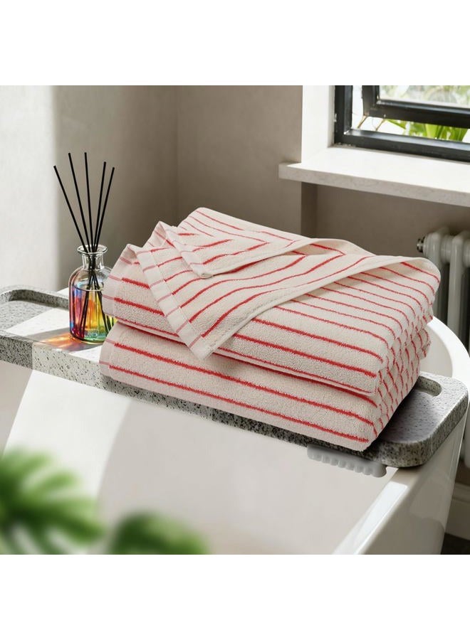 Jacquotha Striped Bath Towels Set of 2 (Coral Red), Lighter & Quick Dry Towels Large 27.5 x 55 inches, Farmhouse for Bathroom, Shower, Christmas Decor - Image 3