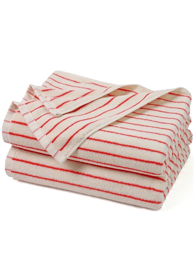 Jacquotha Striped Bath Towels Set of 2 (Coral Red), Lighter & Quick Dry Towels Large 27.5 x 55 inches, Farmhouse for Bathroom, Shower, Christmas Decor - Image 1