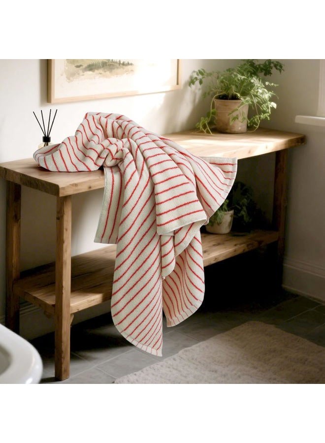 Jacquotha Striped Bath Towels Set of 2 (Coral Red), Lighter & Quick Dry Towels Large 27.5 x 55 inches, Farmhouse for Bathroom, Shower, Christmas Decor - Image 2