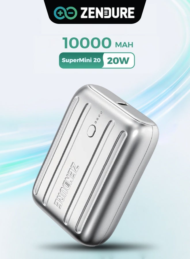 ZENDURE 10000 mAh SuperMini 20 External Battery with USB-C Power Delivery – Credit Card Size, 20W USB-C Input & Output for Fast Charging on the Go - Silver - Image 1
