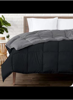 Home of linens 3Pcs Reversible Heavy Comforter Set - 4Kgs - Down Alternative Filling - (For Matress 180cm/200cm) - Size  (250cm x 240cm) + 2 Pillow Case Covers (50cm x 70cm) - Black x Grey  - Image 1