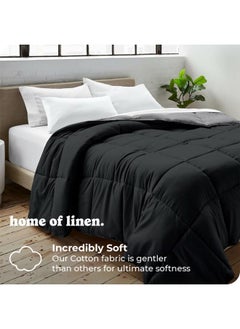 Home of linens 3Pcs Reversible Heavy Comforter Set - 4Kgs - Down Alternative Filling - (For Matress 180cm/200cm) - Size  (250cm x 240cm) + 2 Pillow Case Covers (50cm x 70cm) - Black x Grey  - Image 2