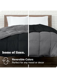 Home of linens 3Pcs Reversible Heavy Comforter Set - 4Kgs - Down Alternative Filling - (For Matress 180cm/200cm) - Size  (250cm x 240cm) + 2 Pillow Case Covers (50cm x 70cm) - Black x Grey  - Image 3