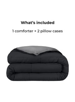 Home of linens 3Pcs Reversible Heavy Comforter Set - 4Kgs - Down Alternative Filling - (For Matress 180cm/200cm) - Size  (250cm x 240cm) + 2 Pillow Case Covers (50cm x 70cm) - Black x Grey  - Image 4