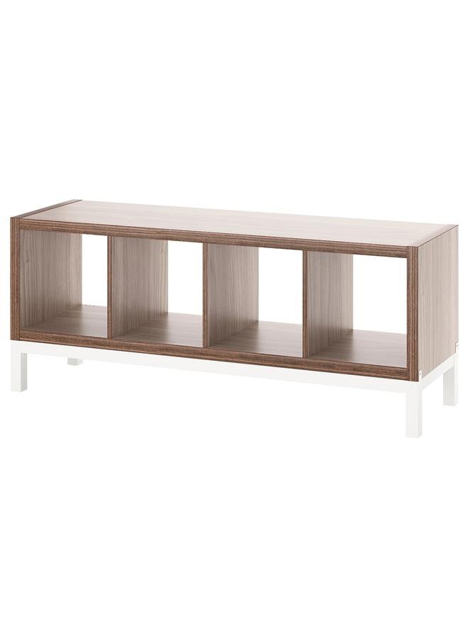 زبون وحدة رفوف مع إطار سفلي، لون الجوز/رمادي فاتح أبيض، 147×59 سم - Image 1