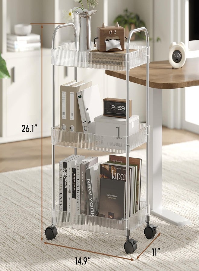 STARLATTA 3 Tier Rolling Cart with Lockable Wheels, Clear Acrylic Utility Trolley with Handle, Heavy-Duty Storage Organizer for Kitchen Bathroom Nursery Laundry - Snack Book Craft Organizer (Clear) - Image 3