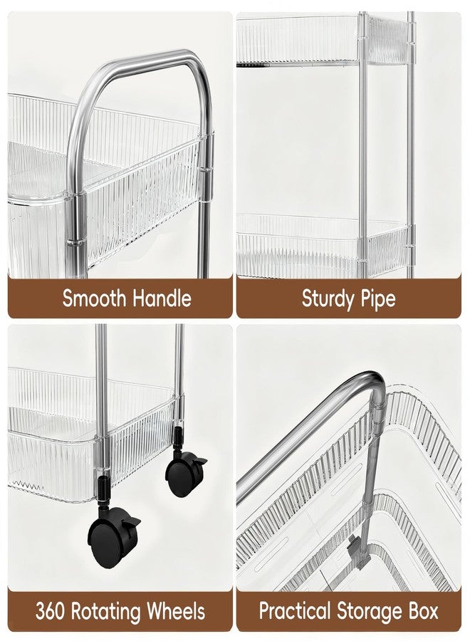 STARLATTA 3 Tier Rolling Cart with Lockable Wheels, Clear Acrylic Utility Trolley with Handle, Heavy-Duty Storage Organizer for Kitchen Bathroom Nursery Laundry - Snack Book Craft Organizer (Clear) - Image 4