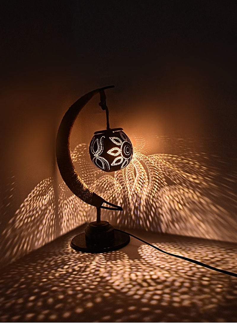 N & H Half Moon 1 Ball Floral Design Coconut Shell Table Lamp - Image 1