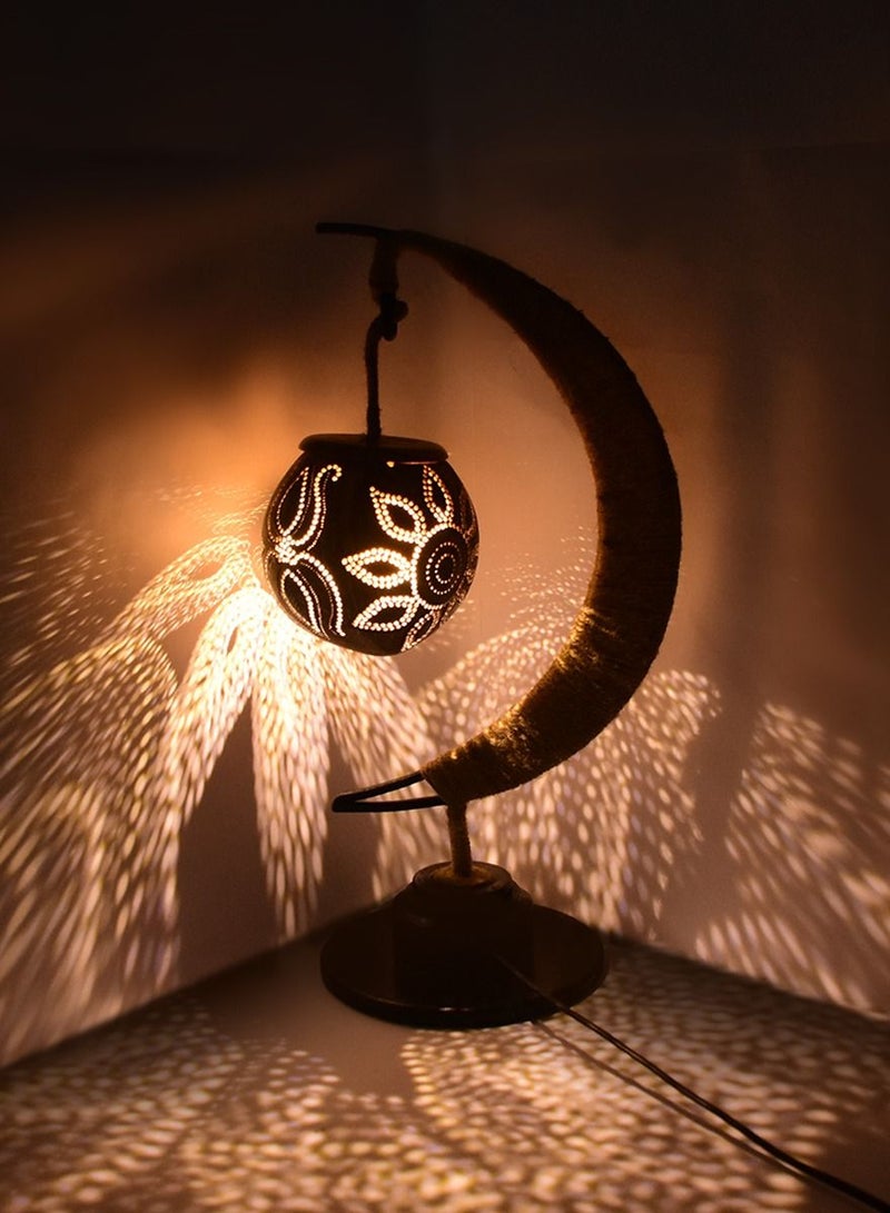 N & H Half Moon 1 Ball Floral Design Coconut Shell Table Lamp - Image 2