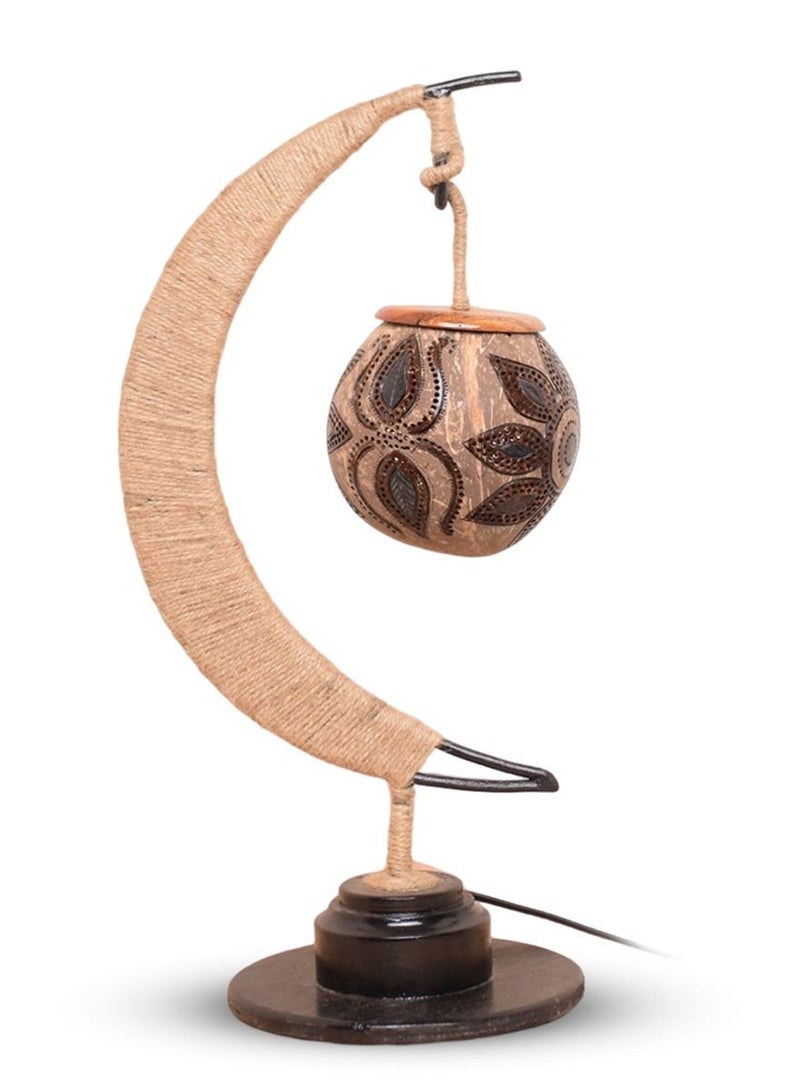 N & H Half Moon 1 Ball Floral Design Coconut Shell Table Lamp - Image 5