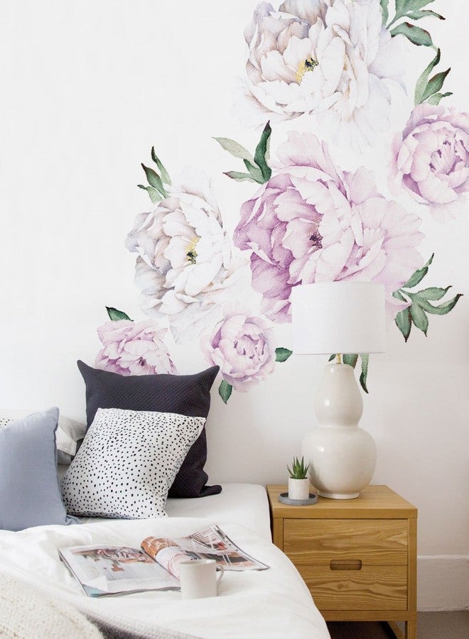 Simple Shapes Peony Flowers Wall Sticker - Vintage Lilac - Image 1