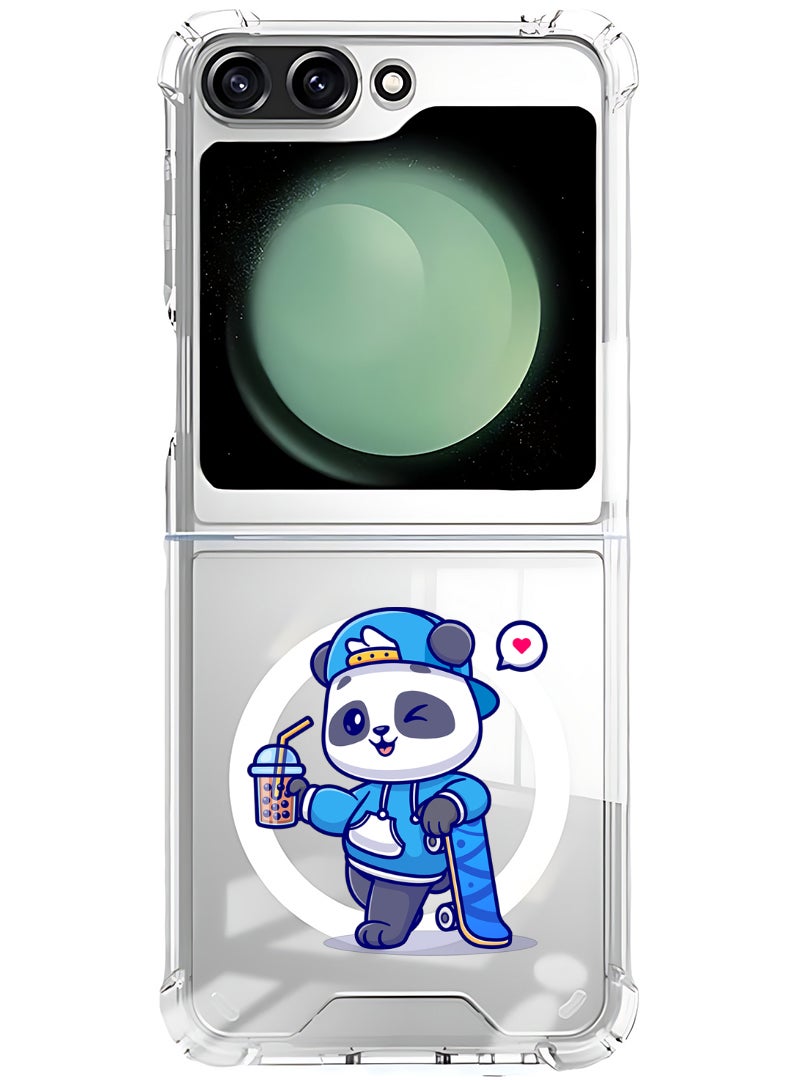 Theodor Magnetic Case for Samsung Galaxy Z Flip 6 Compatible with MagSafe Wireless Charging, Shockproof Phone Bumper Cover Panda having Drink - Image 1