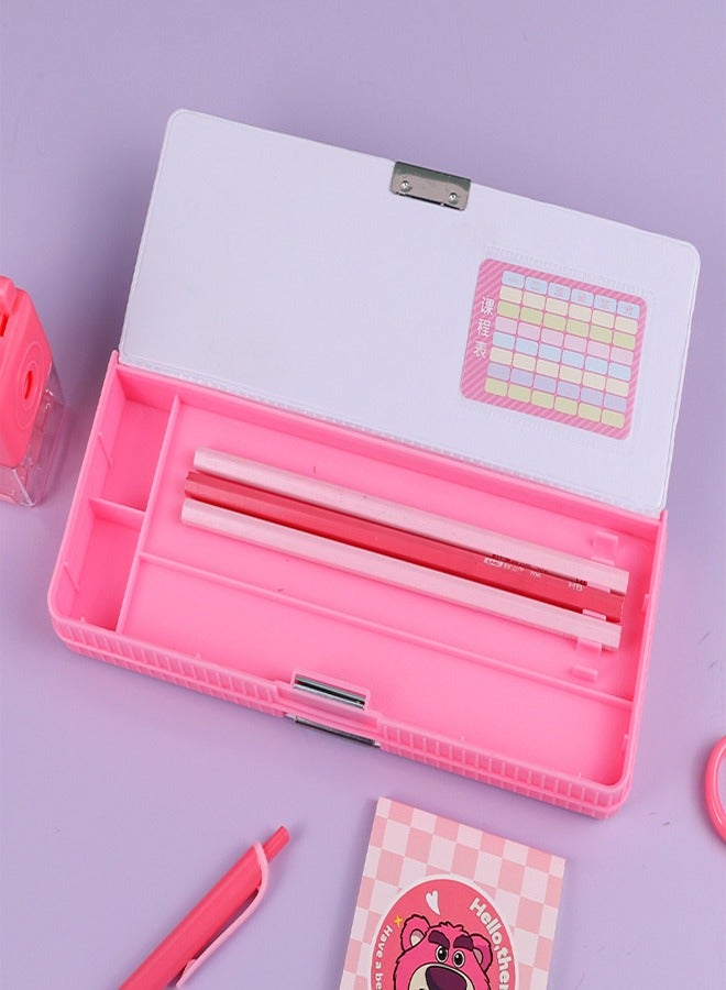 Strawberry Bear Stationery Gift Set for Elementary Middle School Students Includes Pencil Case Sharpener Scissors Ruler Eraser Water Bottle Pencils Notebook Tape Ballpoint Pens - Image 3
