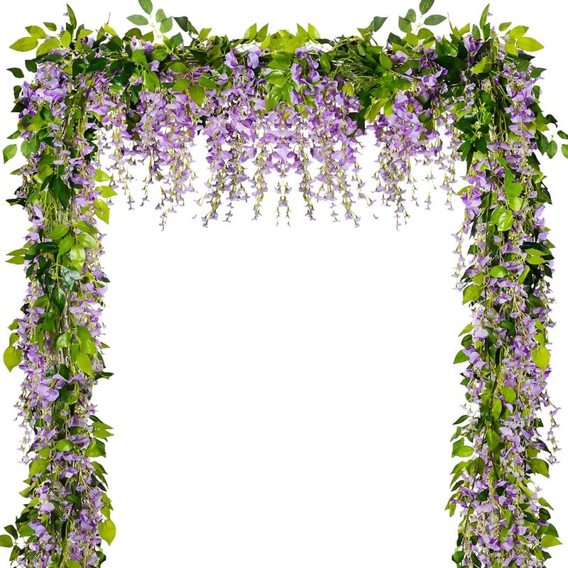Wisteria Garland Artificial Flowers Wisteria Vine 5Pcs Total 33ft Purple Fake Hanging Flower