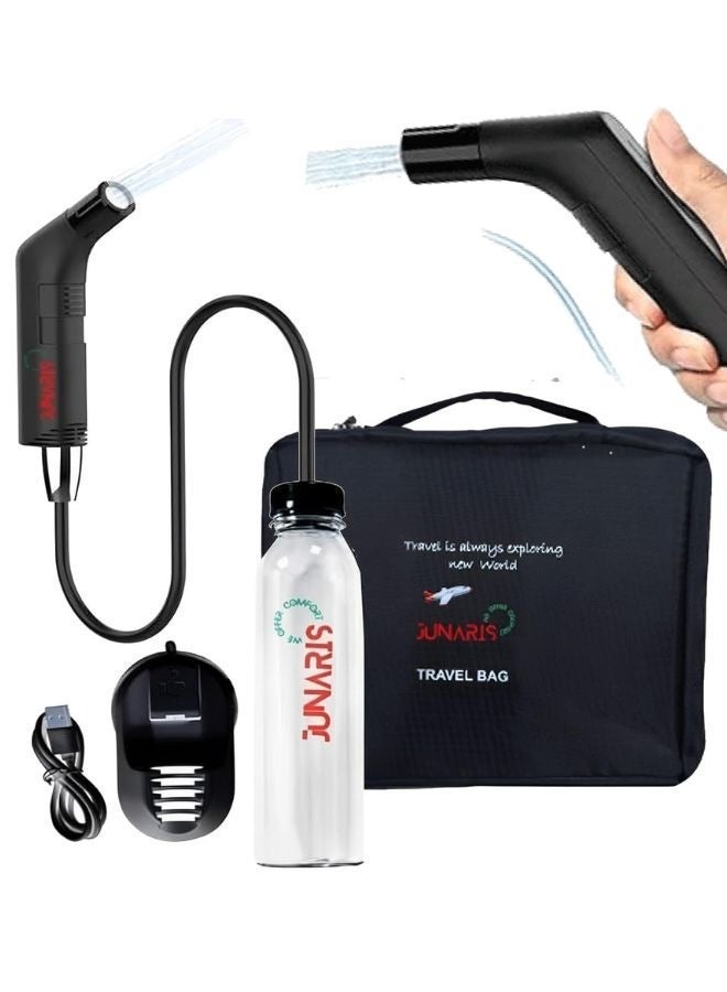 جوناريس بيديه محمول، زجاجة بيديه للسفر محمولة، بخاخ بيديه شخصي محمول، بخاخ كهربائي، بيديه للسفر، التخييم، نظافة الحمام، العناية بالطفل، بخاخ بيديه للمرحاض (أسود، 120 سم) - Image 4