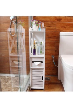 Generic FFD Small Bathroom Storage Corner Cabinet - Narrow Floor Cabinet with Doors & Shelves, Thin Toilet Vanity Organizer, Towel Storage & Paper Holder, White  - Image 1
