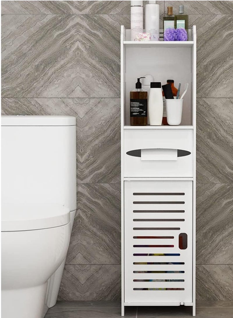 FFD Small Bathroom Storage Corner Cabinet - Narrow Floor Cabinet with Doors & Shelves, Thin Toilet Vanity Organizer, Towel Storage & Paper Holder, White  - Image 3