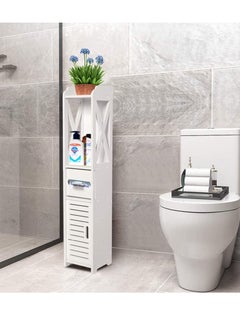 Generic FFD Small Bathroom Storage Corner Cabinet - Narrow Floor Cabinet with Doors & Shelves, Thin Toilet Vanity Organizer, Towel Storage & Paper Holder, White  - Image 5