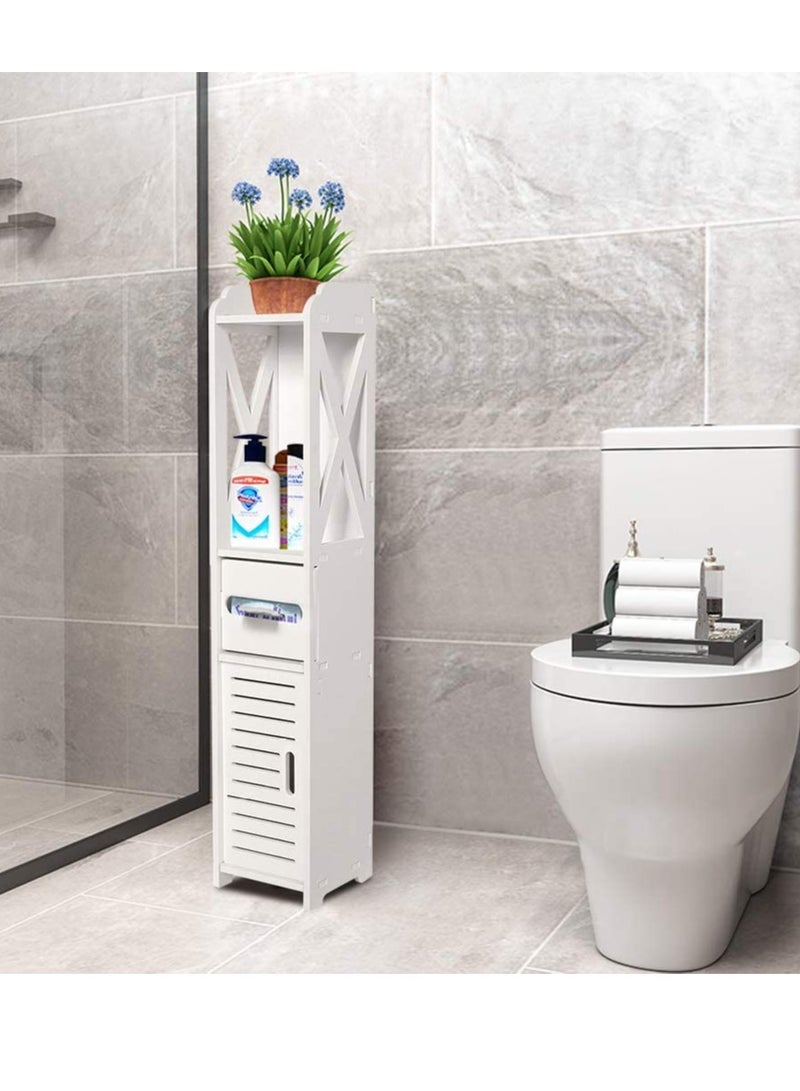 FFD Small Bathroom Storage Corner Cabinet - Narrow Floor Cabinet with Doors & Shelves, Thin Toilet Vanity Organizer, Towel Storage & Paper Holder, White  - Image 5