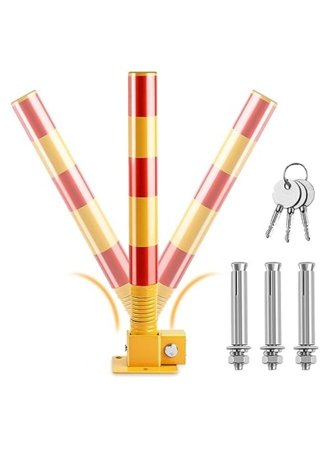 LAMAY Foldable Parking Barrier,Car Parking Lock Manual Lockable Parking Space Block, Includes reflective warning strips, mounting screws and a waterproof lock, Private Parking Space Lock for Shopping Malls, Hotels,Office,Airports - Image 1