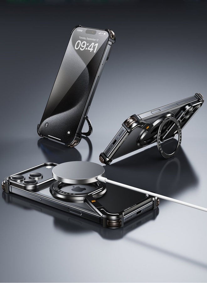 عام غطاء على شكل Z لآيفون 17 برو بدون إطار، مع حامل مغناطيسي دوار 360 درجة، من الألومنيوم العسكري الرفيع، مقاوم للصدمات، لآيفون 17 برو. - Image 4