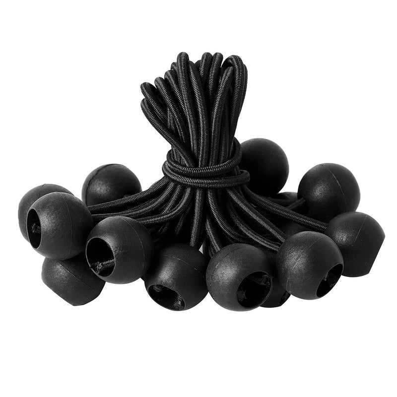16 Pack Bungee Balls Cords Black Ball Bungee Heavy Duty Heavyweight 4 inches Tarp Bungee Cords Weather Resistant Tie Down Strap Diameter 4mm for Canopy Tarp Camping Straps Tent Poles and Wires