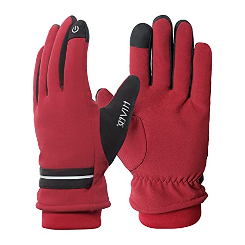 HIVER Nylon Mens Waterproof Gloves Skiing Winter Gloves Touch Screen Glove Anti-Slip Waterproof Texting Gloves for Cold Weather Trekking (Maroon, Medium) - Image 3