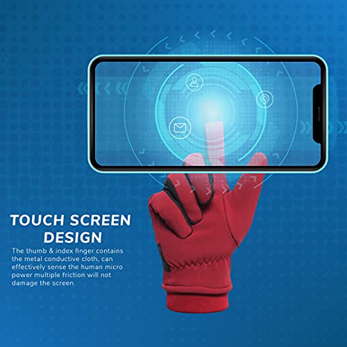 HIVER Nylon Mens Waterproof Gloves Skiing Winter Gloves Touch Screen Glove Anti-Slip Waterproof Texting Gloves for Cold Weather Trekking (Maroon, Medium) - Image 5