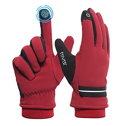 HIVER Nylon Mens Waterproof Gloves Skiing Winter Gloves Touch Screen Glove Anti-Slip Waterproof Texting Gloves for Cold Weather Trekking (Maroon, Medium) - Image 4