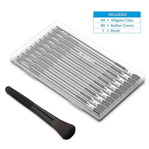 Actekart 40PCS Alligator Clip Sticks (Upgrade Rubber Tips) for Gundam Model Painting and 1PCS Cleaning Brush for Airbrush Spraying Hobby Modeling Parts for DIY Card Photo Memo - Image 3