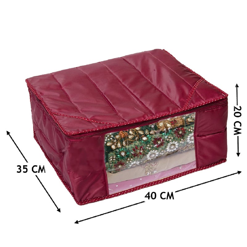 ShubhKraft ShubhKraft Parachute Quilted Saree CoversClothes Storage BagWardrobe Organizer With Transparent Window And Zip For Lehenga Suit Dress Water Resistant Pack of 2 Black Maroon - Image 2