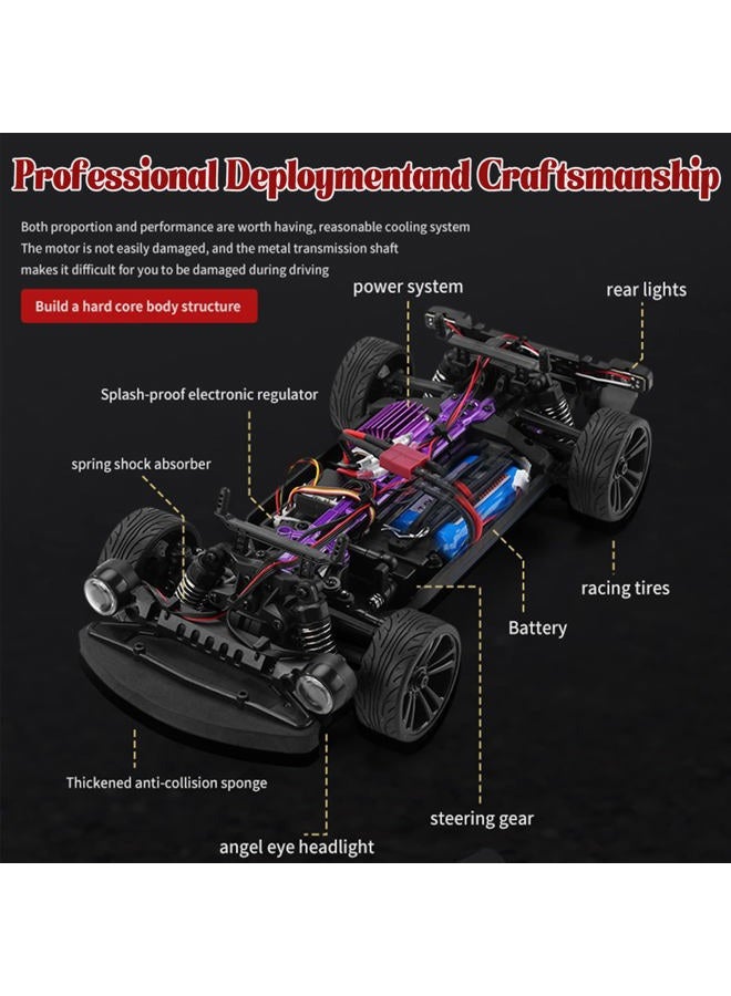 Sakeye Remote Control Car RC Drift Cars 1:16 Rechargeable High Speed RC Cars Toys 4WD 2.4GHz Full Scale Blue RC Racing Cars with LED Lights Two Batteries Birthday Gifts for Boys and Adults - Image 4