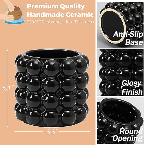 YANWE1 Bubble Vase, Black Ceramic Vase for Flowers, Boho Vases for Home Decor, Decorative Vases for Living Room, Office, Bathroom, Shelf, Fireplace, Farmhouse, Coffee Table, 5 Inches - Image 2