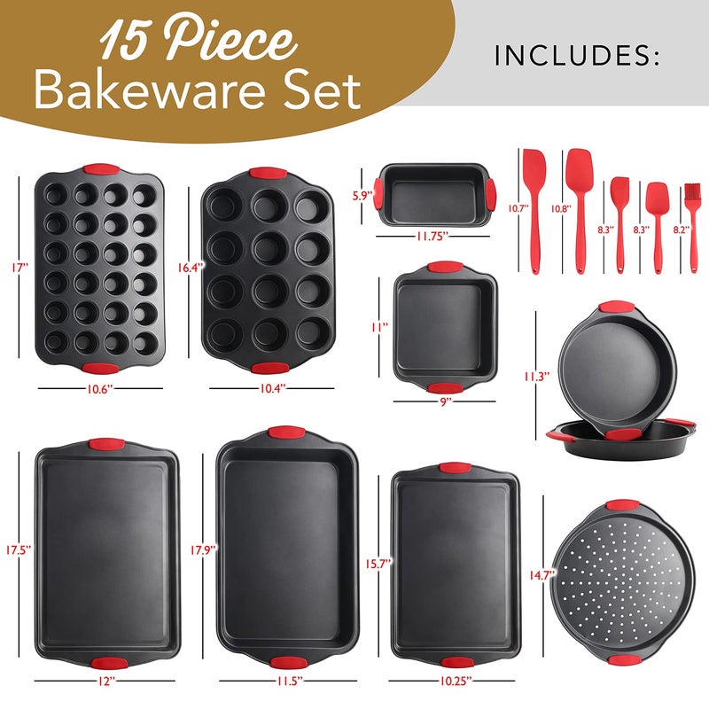 EatEx Bakeware Sets and Mixing Bowl Set, Non-Stick Baking Sheet Set with Utensils, Carbon Steel Cookie Sheets for Baking with Silicon Handles, Oven Safe Sheet Pans and More - Image 2