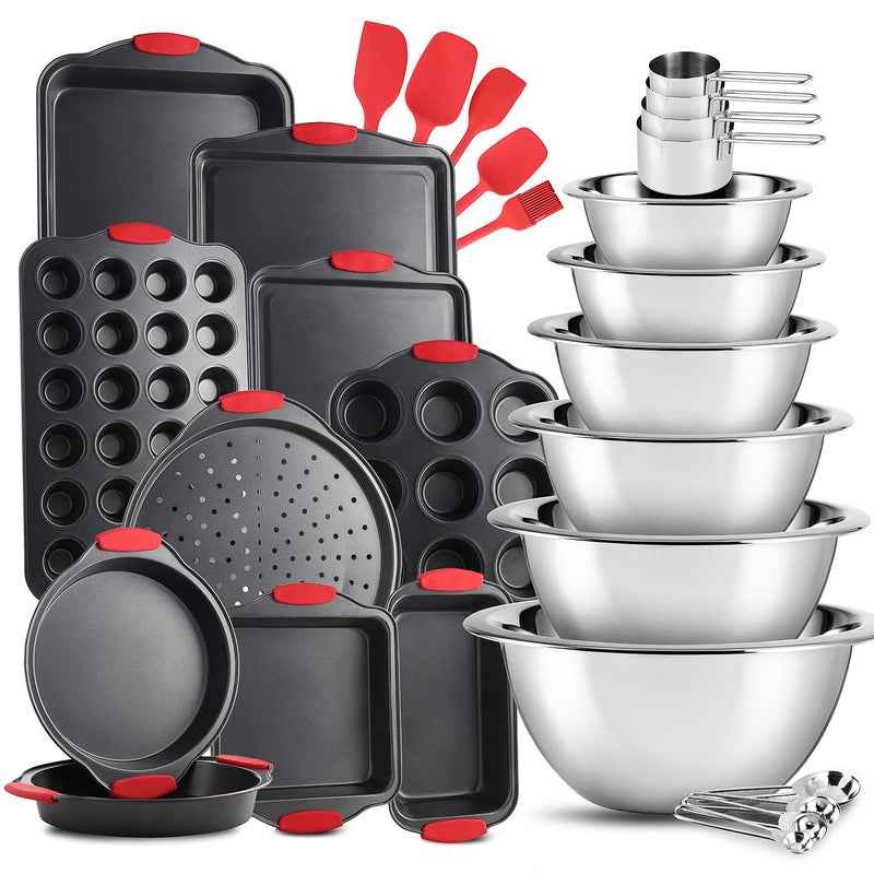 EatEx Bakeware Sets and Mixing Bowl Set, Non-Stick Baking Sheet Set with Utensils, Carbon Steel Cookie Sheets for Baking with Silicon Handles, Oven Safe Sheet Pans and More - Image 1