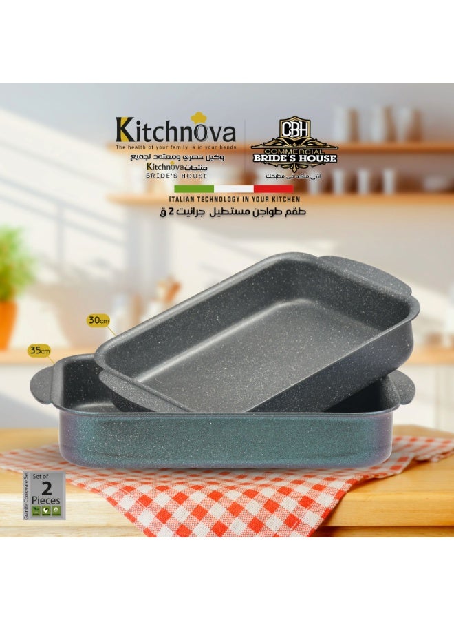 Kitchnova Kitchenova 2-Piece Rectangular Casserole Set, 30-35 cm -Grey/Black